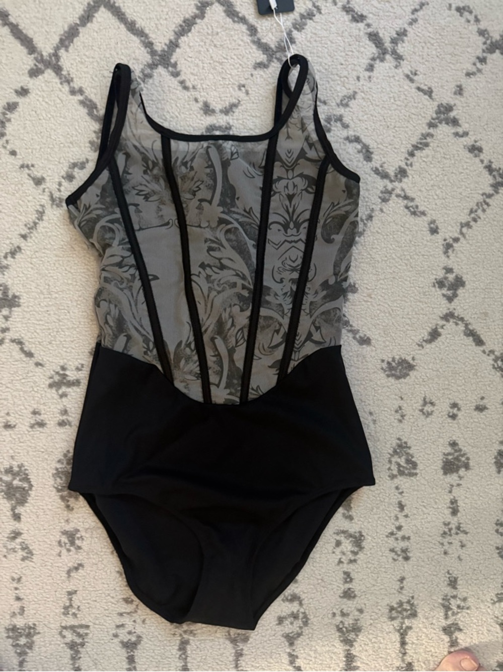 NWT Black leotard with patterned mesh xs